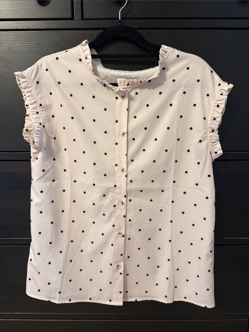 Women’s Light Pink Polka Dot Ruffle Sleeve Blouse